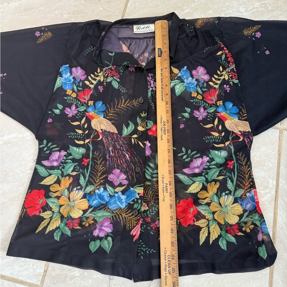 Vintage Lady Winn California by Teddi Blouse Womens Floral Birds - Picture 6 of 8
